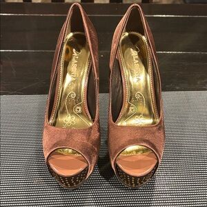 Brown Peep-Toe Heels